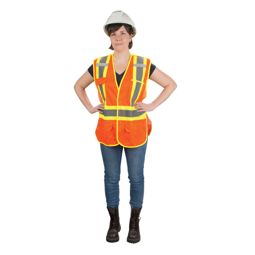 Veste d'arpenteur haute visibilit&eacute;, conforme &agrave; la CSA, Orange haute visibilit&eacute;, Moyen, Polyester Absolute Business Supply