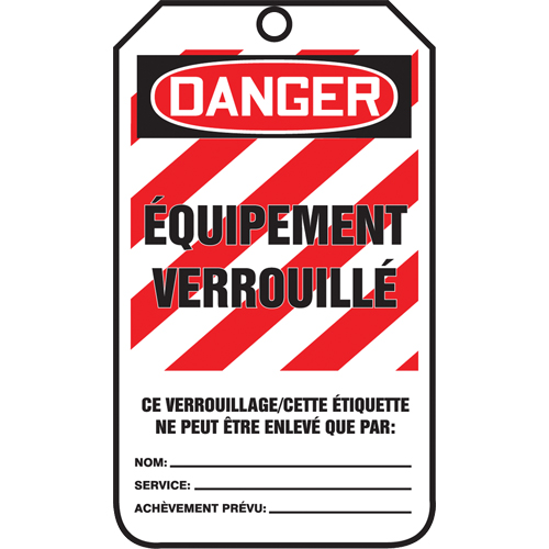 &eacute;tiquettes de verrouillage, Papier cartonn&eacute;, 3-3/8" la x 5-7/8" h, Français Absolute Business Supply
