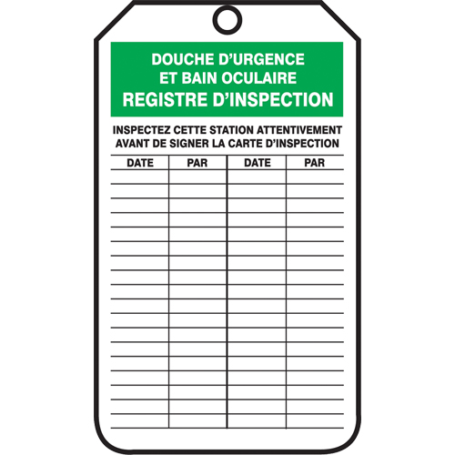 &eacute;tiquettes de s&eacute;curit&eacute; d'inspection et de contr&ocirc;le de l'&eacute;tat de l'&eacute;quipement, Papier cartonn&eacute;, 3-1/8" la x 5-7/8" h, Français Absolute Business Supply