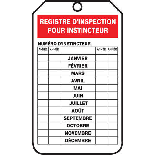 &eacute;tiquettes de s&eacute;curit&eacute; d'inspection et de contr&ocirc;le de l'&eacute;tat de l'&eacute;quipement, Papier cartonn&eacute;, 3-1/8" la x 5-7/8" h, Français Absolute Business Supply