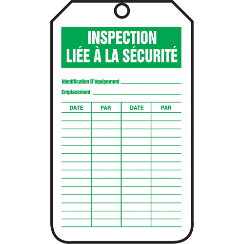 &eacute;tiquettes de s&eacute;curit&eacute; d'inspection et de contr&ocirc;le de l'&eacute;tat de l'&eacute;quipement, Papier cartonn&eacute;, 3-1/8" la x 5-7/8" h, Français Absolute Business Supply