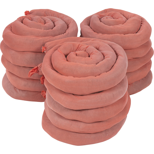 Remblais tubulaires absorbants, Mati&egrave;res dangereuses, Absorption 50 gal., 3" la x 8' lo, Pqt de 15 Absolute Business Supply