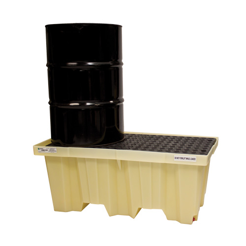 Nestable 2-Drum Poly-Spillpallet With Drain, 66 US gal. Spill Capacity, 51" x 26" x 21" Absolute Business Supply