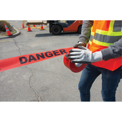 "Danger" Barricade Tape, Bilingual, 3" W x 1000' L, 1.5 mils, Black on Red Absolute Business Supply