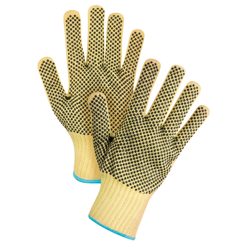 Gants tricot&eacute;s deux c&ocirc;t&eacute;s, sans couture, &agrave; pois, Taille T-Grand/10, Calibre 7, Rev&ecirc;tement PVC, Enveloppe en Kevlar, ASTM ANSI niveau A2/EN 388 niveau 3 Absolute Business Supply