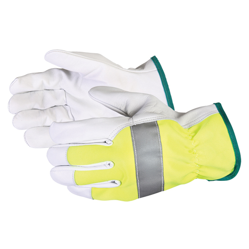Gants de conducteur haute visibilit&eacute; avec bandes r&eacute;fl&eacute;chissantes Endura, Grand, Paume en Cuir fleur de ch&egrave;vre Absolute Business Supply