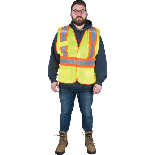 Flame-Resistant Surveyor Vest, High Visibility Lime-Yellow, Medium, Polyester Absolute Business Supply
