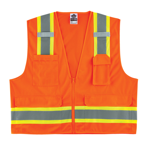 GloWear&reg; 8248Z Two-Tone Surveyors Vest, High Visibility Orange, Medium/Small, Polyester Absolute Business Supply