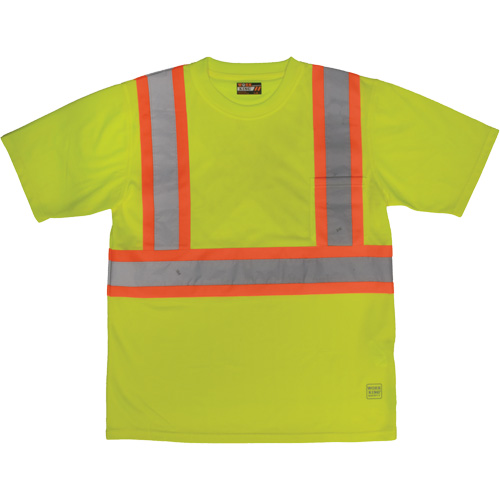 T-shirt de s&eacute;curit&eacute; avec poche &agrave; manches courtes, Polyester, Grand, Jaune lime haute visibilit&eacute; Absolute Business Supply