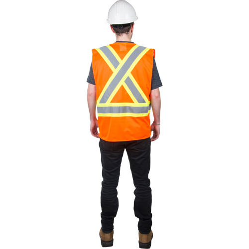 Traffic Safety Vest, High Visibility Orange, Medium, Polyester Absolute Business Supply