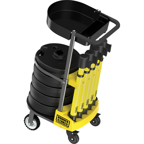 Chariot de transport avec plateau pour barri&egrave;re PLUS, 75' lo, M&eacute;tal, Jaune Absolute Business Supply