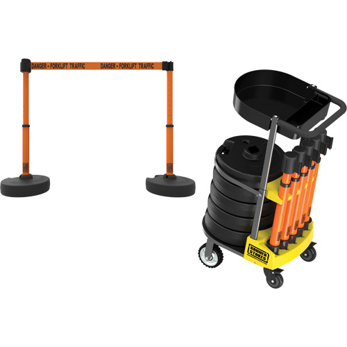 Chariot de transport avec plateau pour barri&egrave;re PLUS, 75' lo, M&eacute;tal, Orange Absolute Business Supply