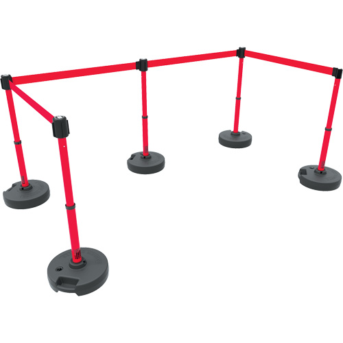 PLUS Barrier Post Set X5, Plastic, 42" H, Red Tape, 15' Tape Length Absolute Business Supply