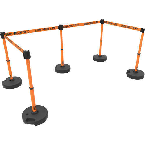 PLUS Barrier Post Set X5, Plastic, 42" H, Orange Tape, 15' Tape Length Absolute Business Supply