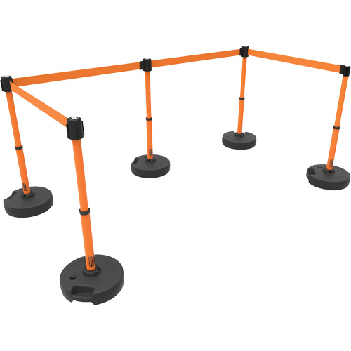 PLUS Barrier Post Set X5, Plastic, 42" H, Orange Tape, 15' Tape Length Absolute Business Supply