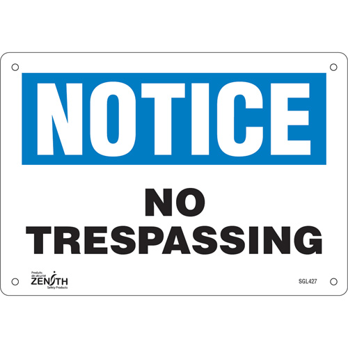 "No Trespassing" Sign, 7" x 10", Aluminum, English Absolute Business Supply
