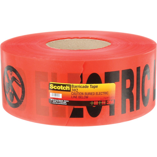 Scotch&reg; Buried Barricade Tape, English, 3" W x 1000' L, 4 mils, Black on Red Absolute Business Supply