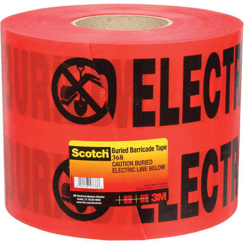 Scotch&reg; Buried Barricade Tape, English, 6" W x 1000' L, 4 mils, Black on Red Absolute Business Supply