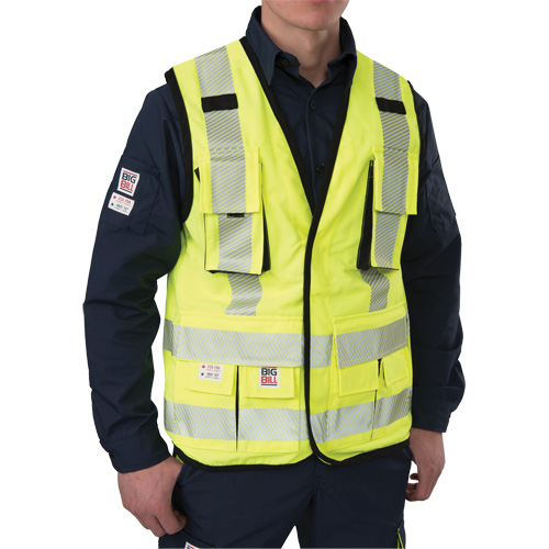 Ripstop Surveyor's Vest, High Visibility Lime-Yellow, Small, Polyester Absolute Business Supply