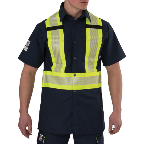 Chemise &agrave; manches courtes haute visibilit&eacute; r&eacute;sistant &agrave; la d&eacute;chirure, Polyester, Moyen (grande taille), Bleu marin Absolute Business Supply