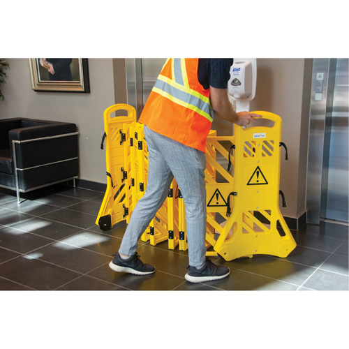 Portable Mobile Barrier, 40" H x 13' L, Yellow Absolute Business Supply
