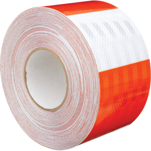 Feuille de rev&ecirc;tement de barricade prismatique de qualit&eacute; &agrave; haute intensit&eacute;, 4" la x 150' lo, 19 mils, Orange et blanc Absolute Business Supply