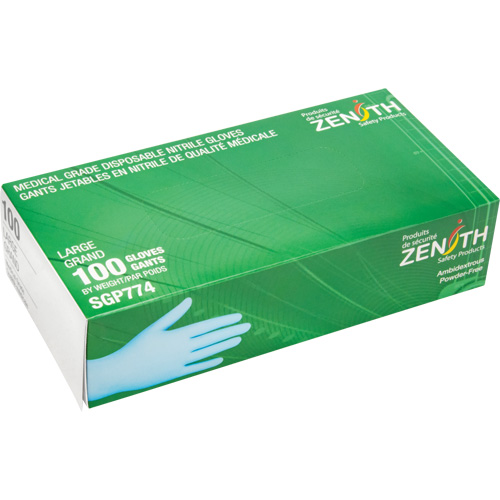 Puncture-Resistant Medical-Grade Disposable Gloves, Large, Nitrile, 4.5-mil, Powder-Free, Blue, Class 2 Absolute Business Supply
