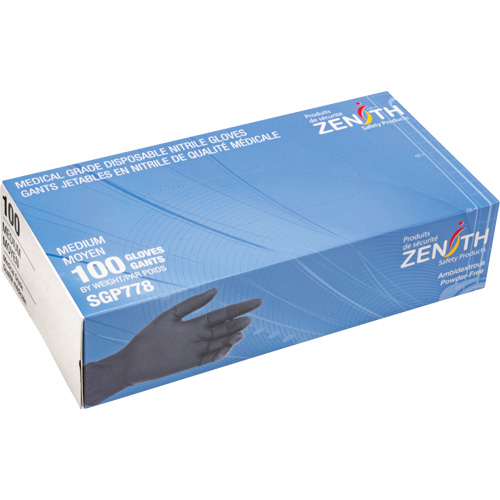 Puncture-Resistant Medical-Grade Disposable Gloves, Medium, Nitrile, 5-mil, Powder-Free, Black, Class 2 Absolute Business Supply