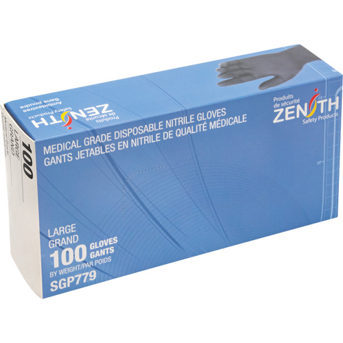 Puncture-Resistant Medical-Grade Disposable Gloves, Large, Nitrile, 5-mil, Powder-Free, Black, Class 2 Absolute Business Supply