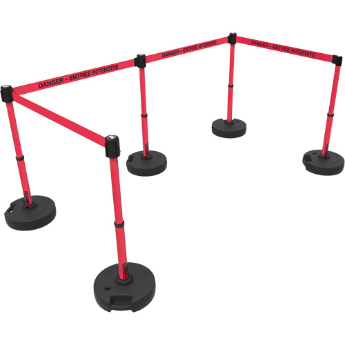 Plus Barrier Post Set, Plastic, 42" H, Red Tape, 15' Tape Length Absolute Business Supply