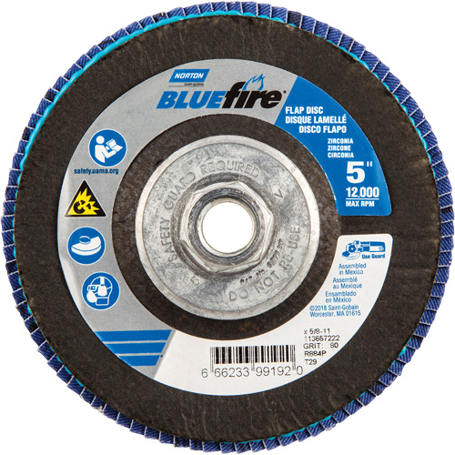 Disque &agrave; lamelles BlueFire, 5" x 5/8"-11, Type 29, Grain 80, Alumine de zirconium Absolute Business Supply