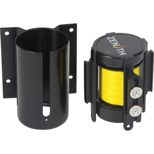 Barri&egrave;re &agrave; fixation murale avec ruban magn&eacute;tique, Acier, Fixation par vis, 7', Ruban Jaune Absolute Business Supply