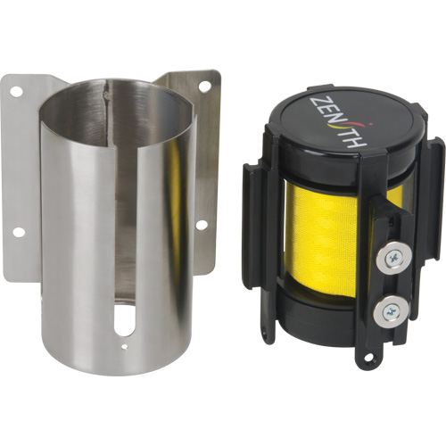 Barri&egrave;re &agrave; fixation murale avec ruban magn&eacute;tique, Acier, Fixation par vis, 7', Ruban Jaune Absolute Business Supply