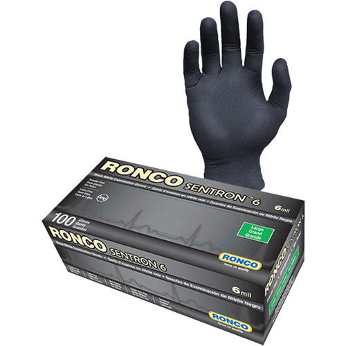 Sentron 6 Disposable Examination Gloves, Large, Nitrile, 6-mil, Powder-Free, Black, Class 2 Absolute Business Supply