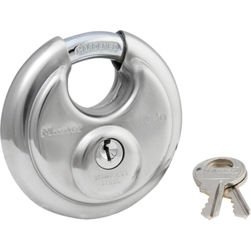 Shrouded Disc Padlock, Silver, Keyed Different, Stainless Steel, 2-3/4" Width Absolute Business Supply
