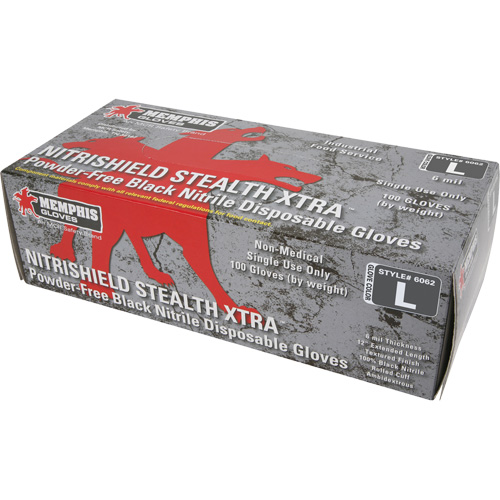 NitriShield Stealth Extra Disposable Gloves, Large, Nitrile, 6-mil, Powder-Free, Black Absolute Business Supply