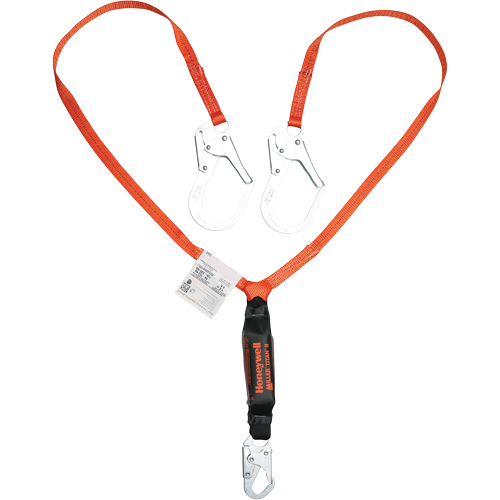 Titan Shock-Absorbing Lanyard, 6', Locking Rebar Hook Center, Locking Snap Hook Leg Ends, Polyester Absolute Business Supply