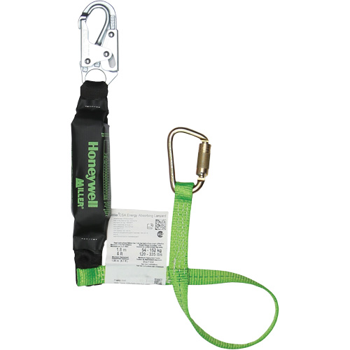 Miller&reg; HP Shock-Absorbing Lanyard, 4', Carabiner Center, Locking Snap Hook Leg Ends, Polyester Absolute Business Supply
