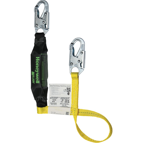 Miller&reg; HP Shock-Absorbing Lanyard, 4', Locking Snap Hook Center, Locking Snap Hook Leg Ends, Polyester Absolute Business Supply