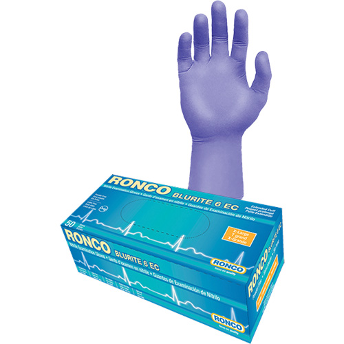 Gants d'examen &agrave; manchette allong&eacute;e Blurite 6 EC, Petit, Nitrile, 6 mils, Sans poudre, Mauve, Classe 2 Absolute Business Supply