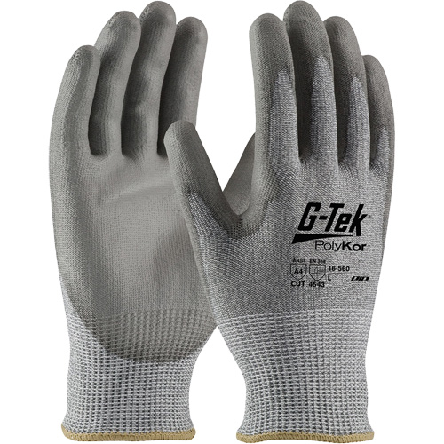 G-Tek&reg; PolyKor&reg; Cut Resistant Gloves, Size Small, 13 Gauge, Polyurethane Coated, Polyethylene Shell, ASTM ANSI Level A4/EN 388 Level 5/EN 388 Level D Absolute Business Supply