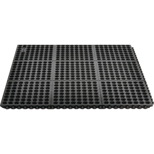 Cushion-Ease&reg; 550 Interlocking Anti-Fatigue Mat, Slotted, 3' x 3' x 3/4", Black, Rubber Absolute Business Supply
