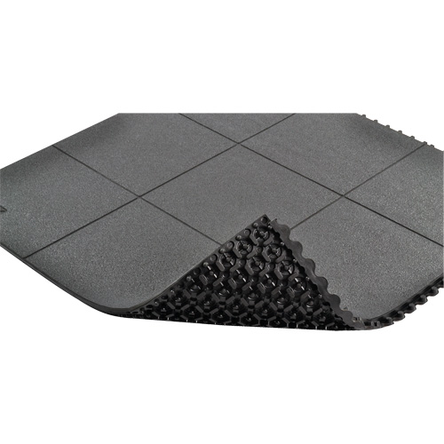 Tapis antifatigue &agrave; imbrication Cushion-Ease, Rugueux, 3' x 3' x 3/4", Noir, Caoutchouc naturel Absolute Business Supply