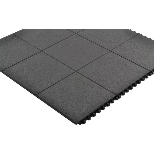 Tapis antifatigue &agrave; imbrication Cushion-Ease, Rugueux, 3' x 3' x 3/4", Noir, Caoutchouc naturel Absolute Business Supply