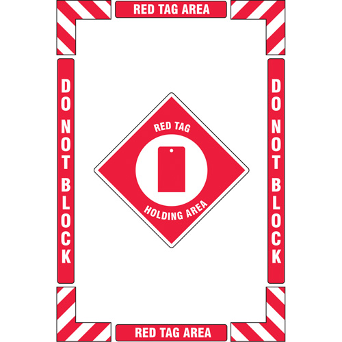 Trousse de marquage du sol ?Red Tag Holding Area? (zone de stockage des &eacute;tiquettes rouges), Adh&eacute;sif, Anglais avec pictogramme Absolute Business Supply