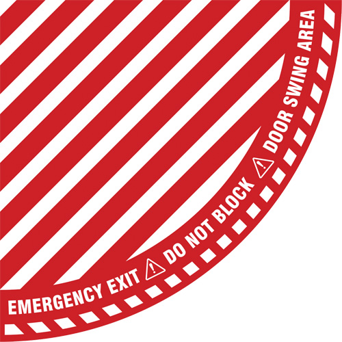 "Emergency Exit" Quarter Circle Swing Door Floor Sign, Adhesive, English with Pictogram Absolute Business Supply