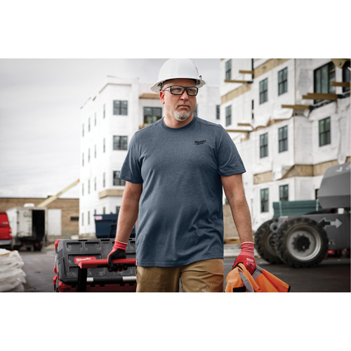 Hybrid Work Tee Shirt, Men's, Small, Blue Absolute Business Supply