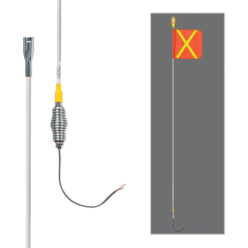 Tiges de s&eacute;curit&eacute; tout-temps de s&eacute;rie lourde avec lumi&egrave;re DEL constante Safety Whip, Fixation Ressort, Hauteur 12', Orange avec X r&eacute;fl&eacute;chissant Absolute Business Supply