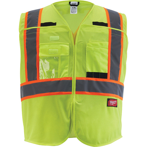 Veste de s&eacute;curit&eacute; pour signaleur, Jaune lime haute visibilit&eacute;, Moyen/Petit Absolute Business Supply
