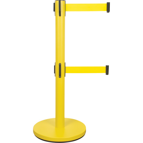 Barri&egrave;re pour le contr&ocirc;le des foules &agrave; courroie double, Acier, 35" h, Ruban Jaune, Longueur du ruban 7' Absolute Business Supply